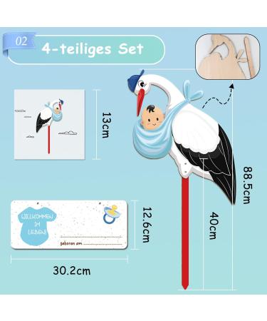Handcrafted Wooden Birth Stork Set - Blue Baby Announcement - Includes Name Tag & Greeting Card - Perfect Gift for Newborns - Indoor & Outdoor Decor - Buy Online on GoSupps.com