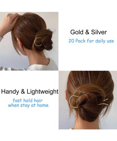 20 Pack Gold Silver U Shaped Hair Fork Pins - Long Metal Alloy Hair Sticks for Bun Updo - Hair Accessories Bulk - Buy Online on GoSupps.com