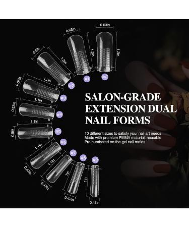 Saviland Clear Dual Nail Forms Set - 100PCS Full Cover Nail Extension Gel Molds + Dual-end Poly Gel Brush | 10 Sizes for Manicure Salon & Home DIY - Buy Online on GoSupps.com