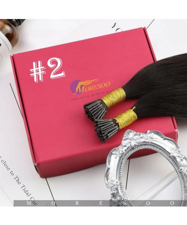 Moresoo Real Hair Extensions - 40cm Dark Brown I-Tip Keratin Bonding Extensions | Silky 50s/40g - Buy Online on GoSupps.com