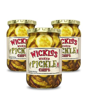 Wickles Pickles Wicked Pickle Chips (3 Pack - 16oz Each) - Hot Pickle Chips - Slightly Sweet, Definitely Spicy, Wickedly Delicious