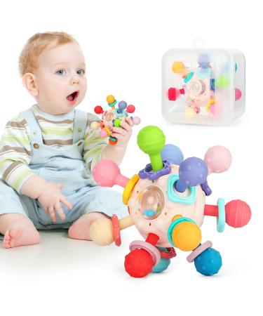 FICUS Baby Teething Toys Baby Teething Relief Rattle & Sensory Teether Toys for Babies 0-6 Months 6-12 Months  Baby Chew Toys Soft BPA Free for 0-3-6-12 Months Baby boy Girl Gifts