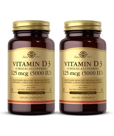 Solgar Vitamin D3 (Cholecalciferol) 125 mcg (5000 IU) 240 Vegetable Capsules - Pack of 2 - Help Maintain Healthy Bones & Teeth Immune System Support - Non-GMO Gluten Free - 480 Total Servings