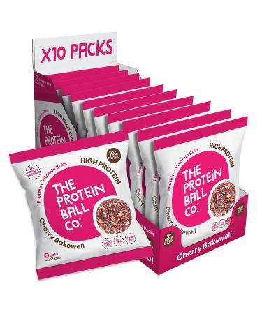 Protein Balls Cherry Bakewell Flavour by The Protein Ball Co - Natural Plant Based Vitamin Enriched Protein Snacks - 10 x 45g Bags - High Fibre Gluten Free No Artificial Sweeteners