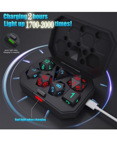 Color Changing Glowing Dice Set 7Pcs with LED Lights | USB Charging | DND Dice for Dungeons and Dragons, Sci-Fi, Table Games | Black - Buy Online on GoSupps.com