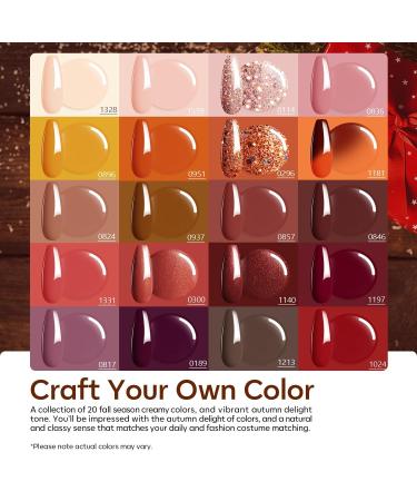 Modelones 20 Colors Gel Nail Polish Kit - Fall Pink Brown Nude Orange with Glitter | Glossy & Matte Top Base Coat for DIY Nail Art Gifts - Buy Online on GoSupps.com