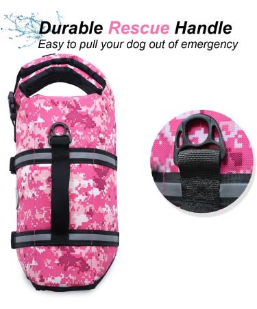 Vivaglory Ripstop Dog Rescue Vest - Camouflage Pink XXS (28-35cm) for Small & Medium Dogs - Enhanced Buoyancy & Visibility Perfect for Boating Adventures - Buy Online on GoSupps.com