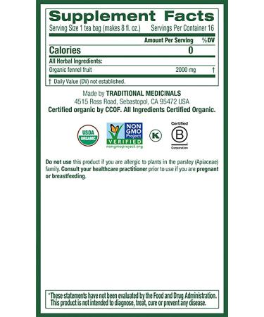 Traditional Medicinals Organic Fennel Herbal Tea - Digestive Health Support (Pack of 2, 32 Tea Bags) - Buy Online on GoSupps.com