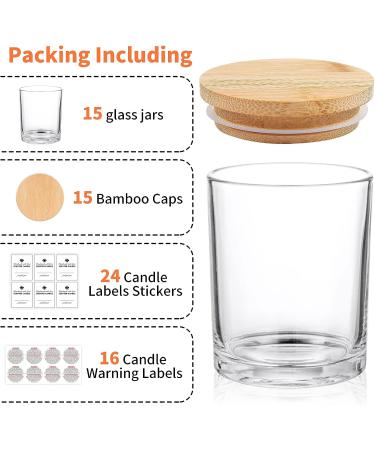 15 Pack Clear Candle Glass Jars with Bamboo Lids - 7oz Empty Candle Containers - Sticky Labels Included - Dishwasher Safe - Bulk Packaging - Buy Online on GoSupps.com