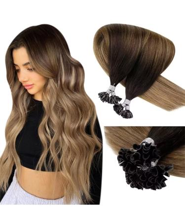 Bonding extensions real hair balayage brown 45cm remy darkest brown balayage medium brown ombre ashblond keratin u tips real hair #2/6/18 1g/s 50g/50 strands