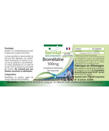 Buy Fairvital Bromelain 500mg - High Dose Vegan Pineapple Enzyme - 1200 FIP - 60 Tablets | International Shipping Available - Buy Online on GoSupps.com