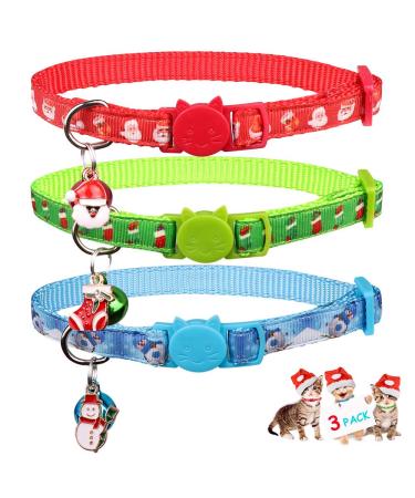 3PCS Christmas Breakaway Cat Collars with Bell Safe and Adjustable Soft Nylon for Kitten
