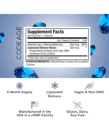 Codeage Selenium 200 mcg Supplement - Immune Support with Selenomethionine - 6-Month Supply - Vegan - 180 Capsules - Buy Online on GoSupps.com