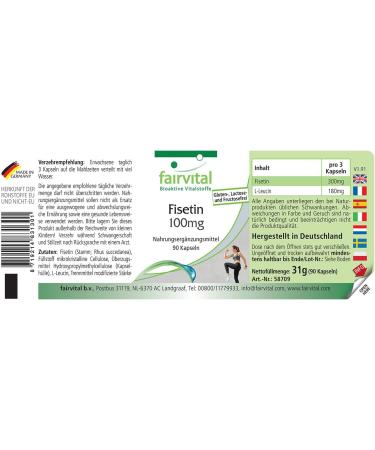 Fairvital Fisetin 100mg 90 capsules of Japanese washing tree on quality tested and high dosed high 100 vegan Made in Germany - Buy Online on GoSupps.com