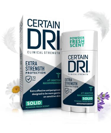 Certain Dri Extra Strength Clinical Antiperspirant Solid Deodorant, Hyperhidrosis Treatment for Men & Women, Powder Fresh, 1.7oz, 1 Pack - Buy Online on GoSupps.com