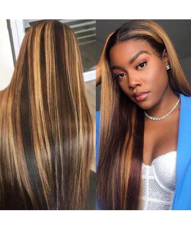 28 Inch Long Straight Highlights Wig for Black Women - Brown Mixed Blonde Synthetic Hair - Heat Resistant Fibre - Ideal for Daily & Party Use - Buy Online on GoSupps.com