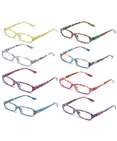 SOOLALA 4-Pair Fashionable Spring Hinge Rectangular Reading Glasses w/Matching Pouch 8 Pairs Mixed Colors 2.25 x