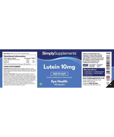 Lutein 10mg 360 Capsules - Vegan Friendly 1-Year Supply - SimplySupplements - Boost Eye Health & Vision - Buy Online on GoSupps.com