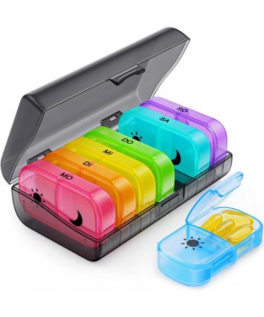 Auvon tablet box 7 days in the evening pill box 2 compartments handy and moisture-resistant medication box for your hand or pocket to keep medication (rainbow) black rainbow - Buy Online on GoSupps.com