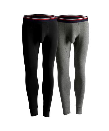 Ouruikia Men's Thermal Underwear Pants Thermal Bottoms Long Johns Bottoms with Separate Pouch Black/Dark Grey XX-Large