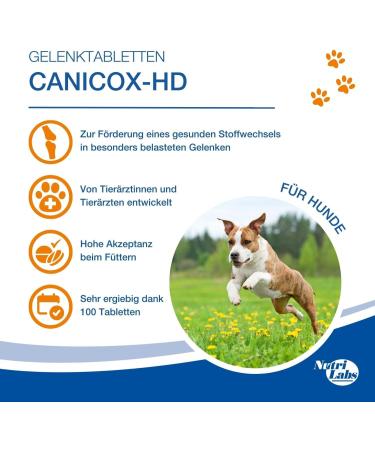 Nutrilabs Canicox HD Journey Tablets - Joint Support for Dogs with Glucosamine Chondroitin & Stomach Herbs - 100 Chewable Tablets - Buy Online on GoSupps.com