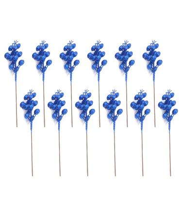 HNSDSVCD 12 pieces of artificial stems picks glitter berry berries for Christmas tree decorations craftsmanship spring festival vacation twigs blue