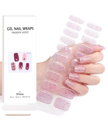 Rosarden Semi Cured Nail Wraps - 20PCS Semi Cured Gel Nail Strips - Pink Glitter Stickers French Manicure Stickers - Adhesive Gel Nail Wrap Stickers Decals(UV/LED Lamp Required) Glitter Purple
