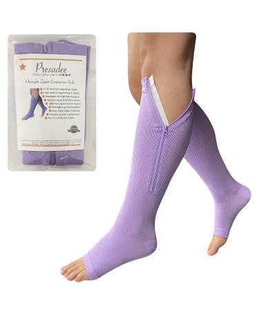 Open Toe 15-20 mmHg Zipper Compression Overnight Leg Relief Purple Sock S/M