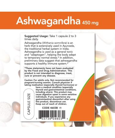 Now Foods Ashwagandha 450mg - 90 Veg Capsules | Natural Stress Relief & Vitality - Buy Online on GoSupps.com