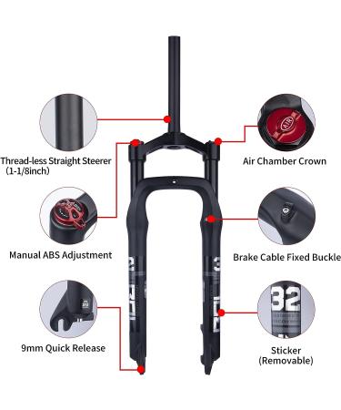 BOLANY 26 Snow Bike Front Fork | Aluminum Alloy Air Gas Fat Fork for 4.0 Tire | Bicycle Accessories - Buy Online on GoSupps.com