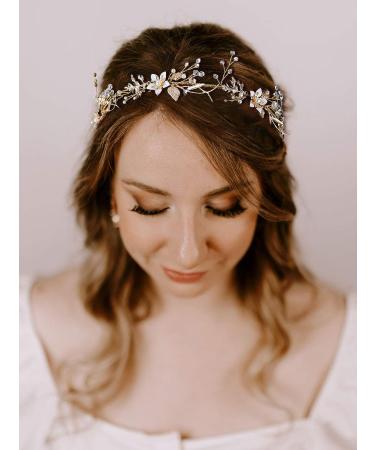 SWEETV Gold Flower-Leaf Bridal Headband | Wedding Hair Accessories for Brides - Buy Online on GoSupps.com