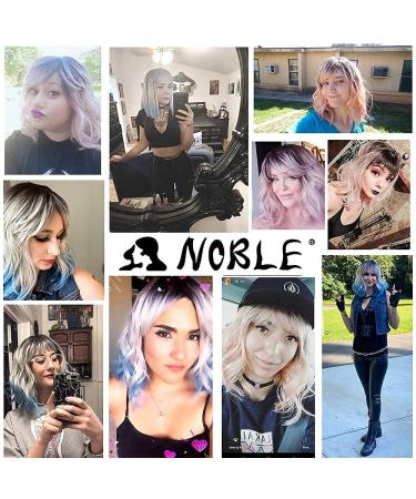 Shop Noble Blue Wigs - 12 Curly Bob with Air Bangs | Heat-Resistant Synthetic Silver Blue Wig for Women - Buy Online on GoSupps.com