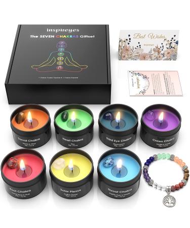 Chakra Candles with Premium Crystal and Healing Stones Luxury Meditation Scented Candles Gift Set for Women Stress Relief Spiritual Decor Healing Candles for Yoga, Aromatherapy Premium Chakra Candles Set