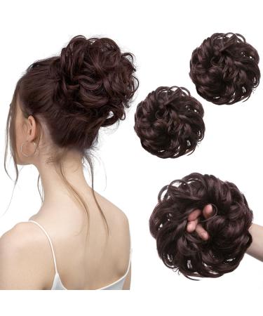 SARLA 2PCS Messy Hair Bun Hair Piece Small Scrunchies Synthetic Bun Hairpieces for Women Girls Updo Hair Extensions (Chocolate Brown) Chocolate Brown-2PCS