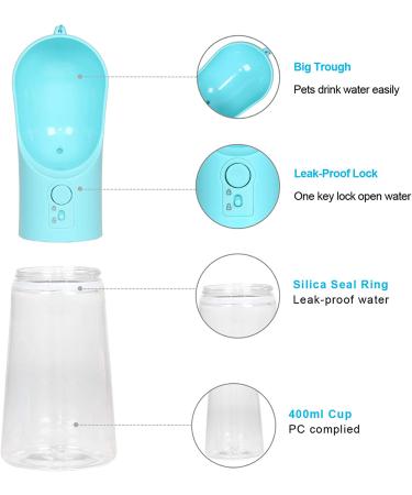 UPSKY Dog Water Bottle for Walking - Portable Leak Proof Pet Travel Dispenser - 400ml Blue - Buy Online on GoSupps.com