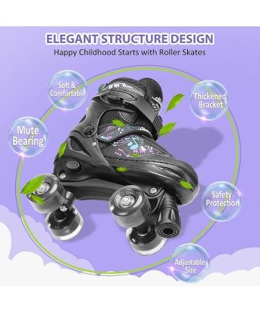 Hikole Roller Skates for Girls and Boys 4 Size Adjustable Kids Roller Skates with 8 Light Up Wheels Toddler Skates for Outdoor & Indoor Black M(13C-3Y US) - Buy Online on GoSupps.com