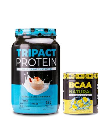 Nutrology TRIPACT Protein Powder 7-in-1 Meal Replacement Shake Vanilla Latte Cinnamon Flavor (40 Servings) BCAA Natural Plant Based BCAA Powder Lemonade Flavor (30 Servings)