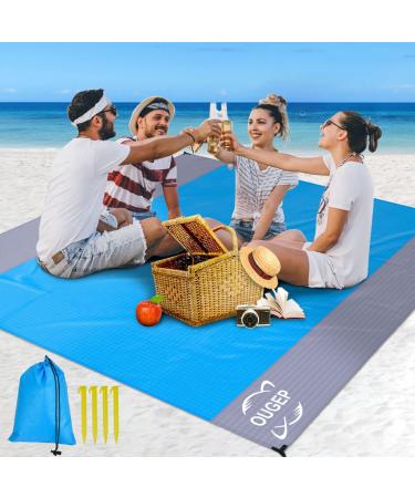 Beach Blanket, Beach Mat Sand Free Waterproof 79" X 83" Suitable for 4-7 Adults, Waterproof Lightweight Picnic Blankets for Travel, Camping, Hiking Small Blue/Grey