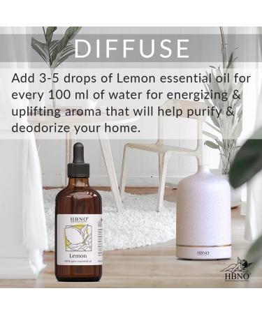 HBNO Lemon Essential Oil 4 oz - 100% Pure & Natural Cold Pressed Oil for Cleaning, Aromatherapy, DIY, Candle Making, Soap & Diffuser - Buy Online on GoSupps.com