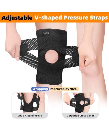 iHuan Open Patella Knee Brace for Men & Women - Adjustable Compression Sleeve with Side Stabilizers for Meniscus Tear, MCL, ACL, Arthritis - Black Large - Buy Online on GoSupps.com