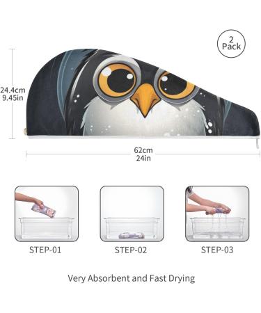 Cartoon Penguin Hair Towel 2 Pack - Super Absorbent Quick Dry Hair Turbans for Women & Girls - Buy Online on GoSupps.com