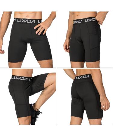 Lixada Men's Elastic Performance Sports Baselayer Shorts - Cool Dry Tights for Active Workouts | Large, A-Black/Grey/White - Buy Online on GoSupps.com