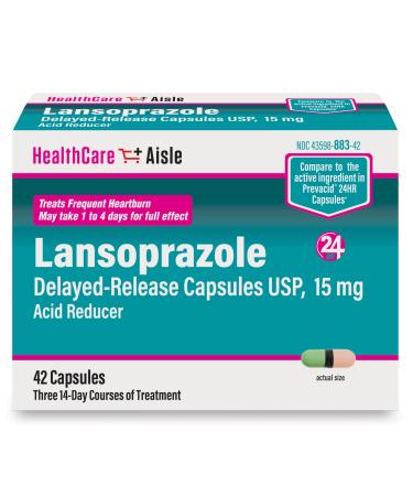 HealthCareAisle Lansoprazole 15 mg  42 Delayed-Release Capsules  Acid Reducer, Treats Frequent Heartburn 42 Count (Pack of 1)