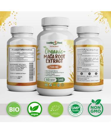 Organic Maca Root Capsules 2500mg - High Strength Superfood with Vitamin C, B6, Copper & Iron - Pure Peruvian Maca Supplement by EnerGoFood - 60 Vegan Capsules - Buy Online on GoSupps.com