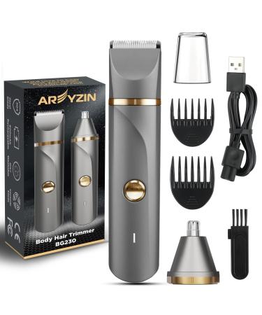Electric Shaver Women's Intimate Area Electric Shaver for Arms Legs Forearms Electric Intimate Shaver for Women Interchangeable Snap-in Ceramic Blade IPX7 Washable Head Grey Gold