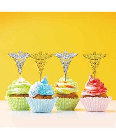 Set of 24 Nursing Cupcake Toppers Silver&Gold Glitter Scepter Cupcake Picks Nursing School Graduation Cake Decorations Nurse Birthday/Baby Shower Party Supplies - Buy Online on GoSupps.com
