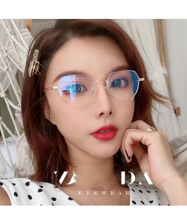 SERONI Blue Light Blocking Glasses - Metal Polygon Frame for Women & Men | Anti UV Ray Computer & Reading Glasses | Stylish Rose Gold 51mm - Buy Online on GoSupps.com