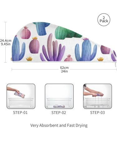 Colorful Cactus Microfiber Hair Turban - Quick Dry 2 Pack for Women & Girls | 9.5 x 24 - International Shipping Available - Buy Online on GoSupps.com