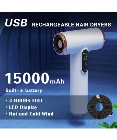 White Cordless Hair Dryer Type-C USB Rechargeable Professional Women Hairdryer w/Hot & Cold Wind Mini Blow Dryer for Home Salon Travel - Buy Online on GoSupps.com