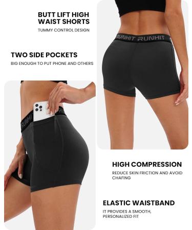 Runhit Women's High Waisted Compression Shorts 3 Pack with Pockets - Black/Red/Gray - Medium - Buy Online on GoSupps.com